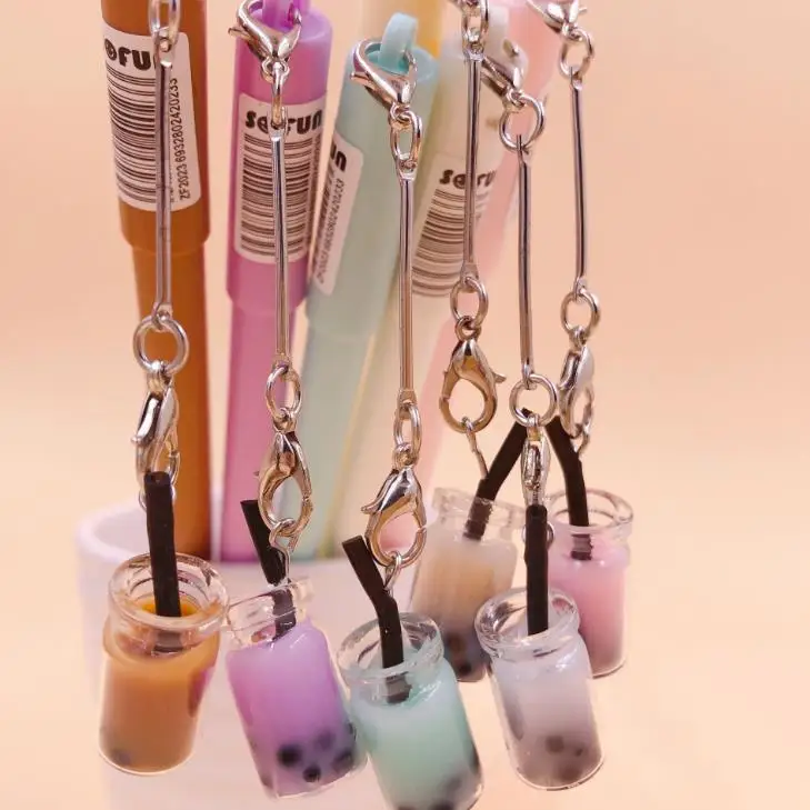 1 Pcs Kawaii Mini Bubble Tea Bottle Pendant Gel Pens Signature Pens School Office Stationery Gift