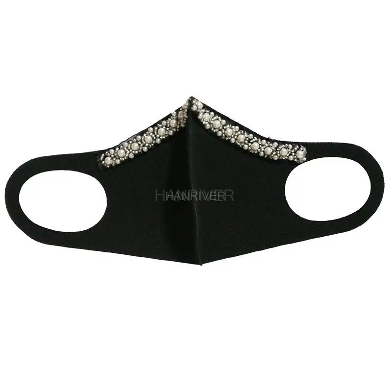 1pc Pure color hangers type diamond pearl cotton masks fashion neutral black cotton adult dustproof cloth mask