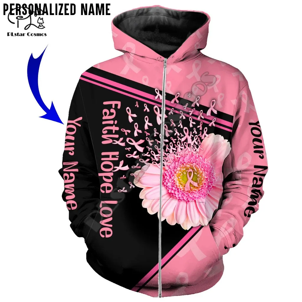 PLstar Cosmos Breast Cancer Warrior Fighter 3D Printed Hoodies Sweatshirts Zip Hooded For Men/Women Casual Streetwear Style-B05