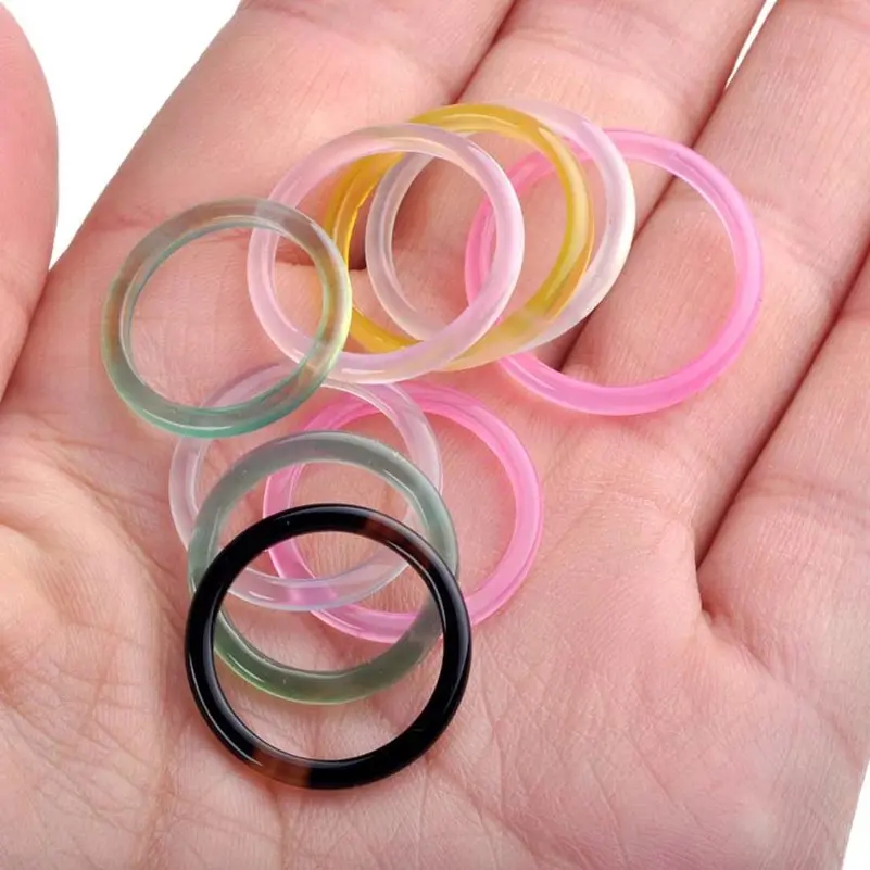 10Pcs Mixed Transparent Colored Glass Rings For Women Fashion Natural Stone Thin Round Finger Rings Wedding Party Jewelry Gifts