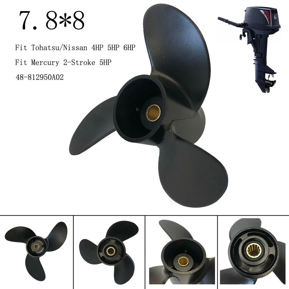 48-812950A02 3R1-W64516-0 Boat Propeller 7.8x8 for Mercury Outboard Motors 2-Stroke 5HP/Tohatsu/Nissan 4HP 5HP 6HP