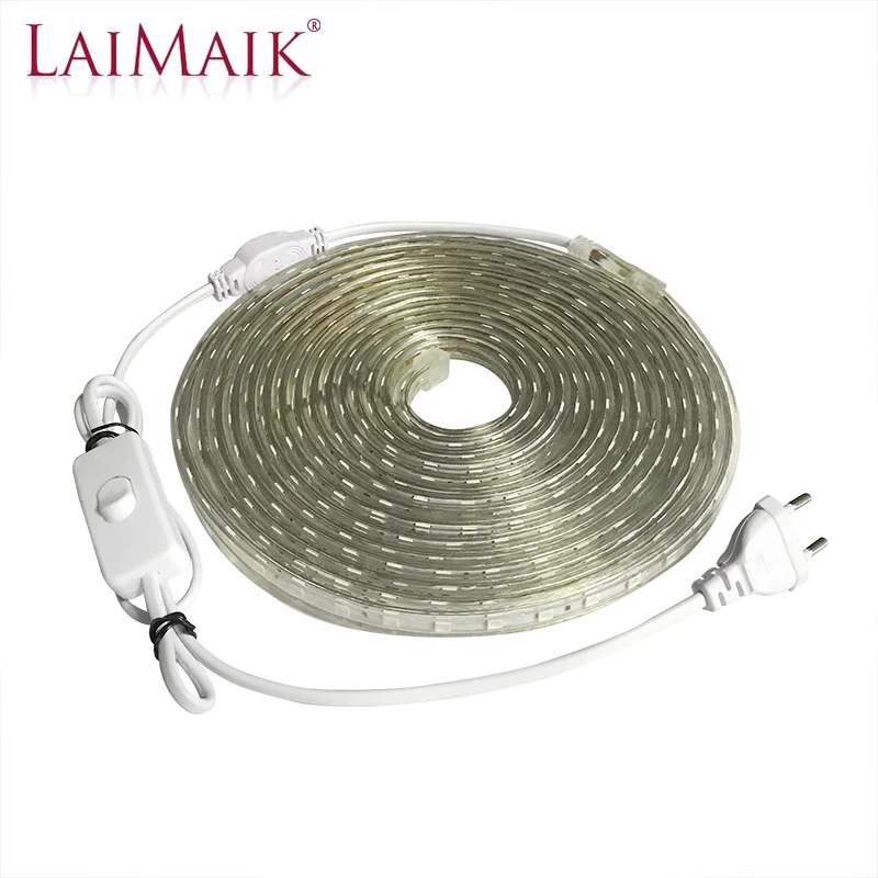 SMD 5050 LED Strip with Switch Waterproof LED Strip Lights 220 V LED Strip 220V Led Tape White Light 3m 5m 10m 15m Led Ribbon