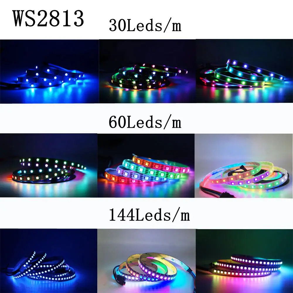 스마트 RGB LED 스트립, WS2813(5V)WS2815(12V) WS2812B 업데이트, 개별 주소 지정 가능 듀얼 신호, m 당 30 개, 60 개, 144 개 LED