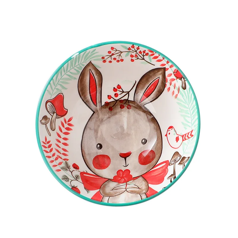 Cartoon Animal Porcelain Dinner Plate Cute Children\'s Bowl Christmas Decoration Dishes Household Ceramic Elk Bear Rabbit Bowl