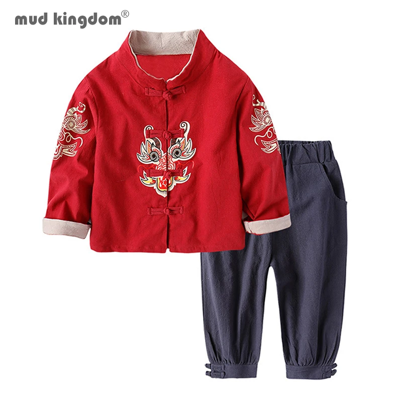 Mudkingdom Boys Girls Outifts Chinese New Year Clothes Kids Costume Tang Jacket Coats and Pants Suit Children Clothing Sets