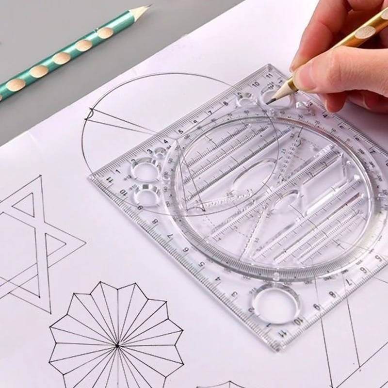 Multifunction Rotatable Drawing Template Art Design Construction Architect Stereo Geometry Circle Drafting Measuring Scale Ruler