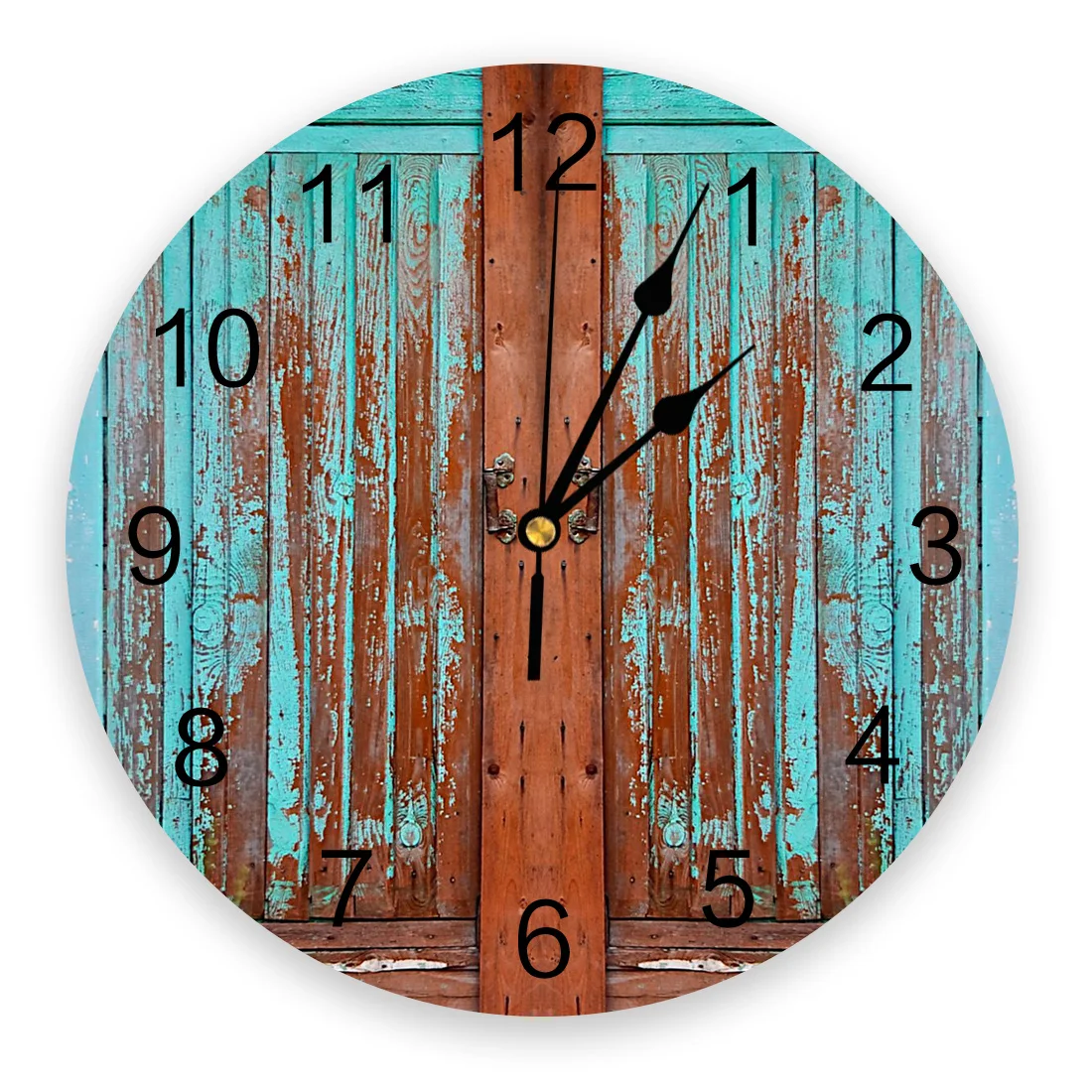 Wood Texture Door Print Wall Clock Wall Art Silent Non ticking Round Wall Watch for Home Decortaion Best Gift