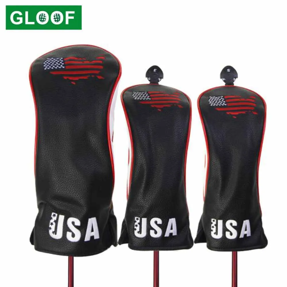 3Pcs/Set USA Golf Head Cover PU Leather Golf Club Head Covers Set of Driver 1 3 5 Fairway Woods Headcover for Golf Club