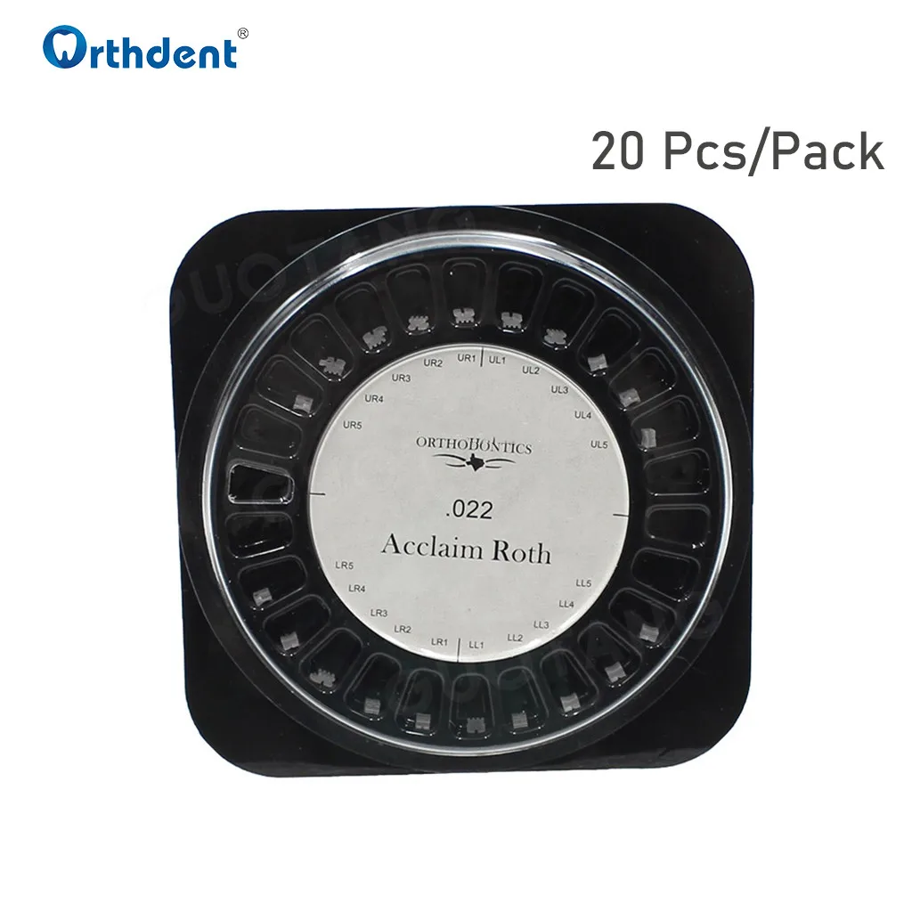 Mini accolades en céramique orthodontiques dentaires, 5x5, fente Roth MBT, 0.022 crochets, 345/3 matériel de dentiste, outil dentaire rapide, 20 pièces par paquet