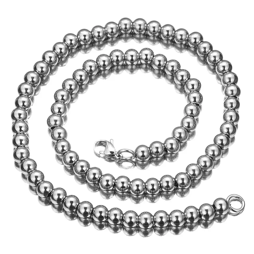 6mm/8mm/10mm Heavy 316L Stainless Steel Rosary Beads Link Chain Necklace for Women Men Fashion Jewelry