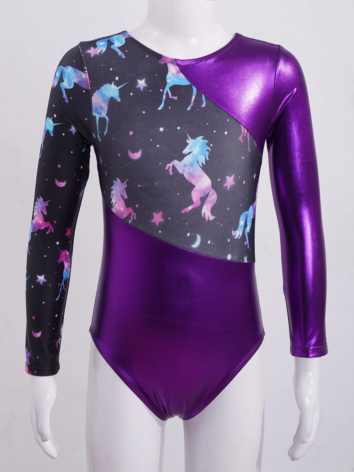 Kinder Mädchen Gymnastic Ballett Tanzen Trikot Eiskunstlauf Kostüm Langarm Shiny Strass Trikot Overall für Leistung