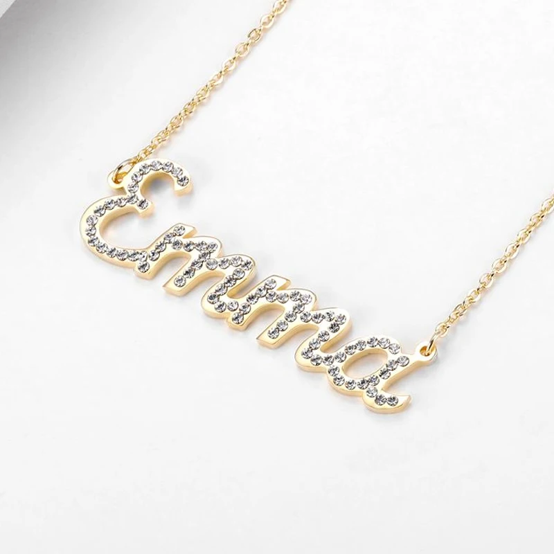 Custom Iced Out Name Necklace Personalized Zirconia CZ Crystal Name Pendants Gold Stainless Steel Names Jewelry For Women Gift