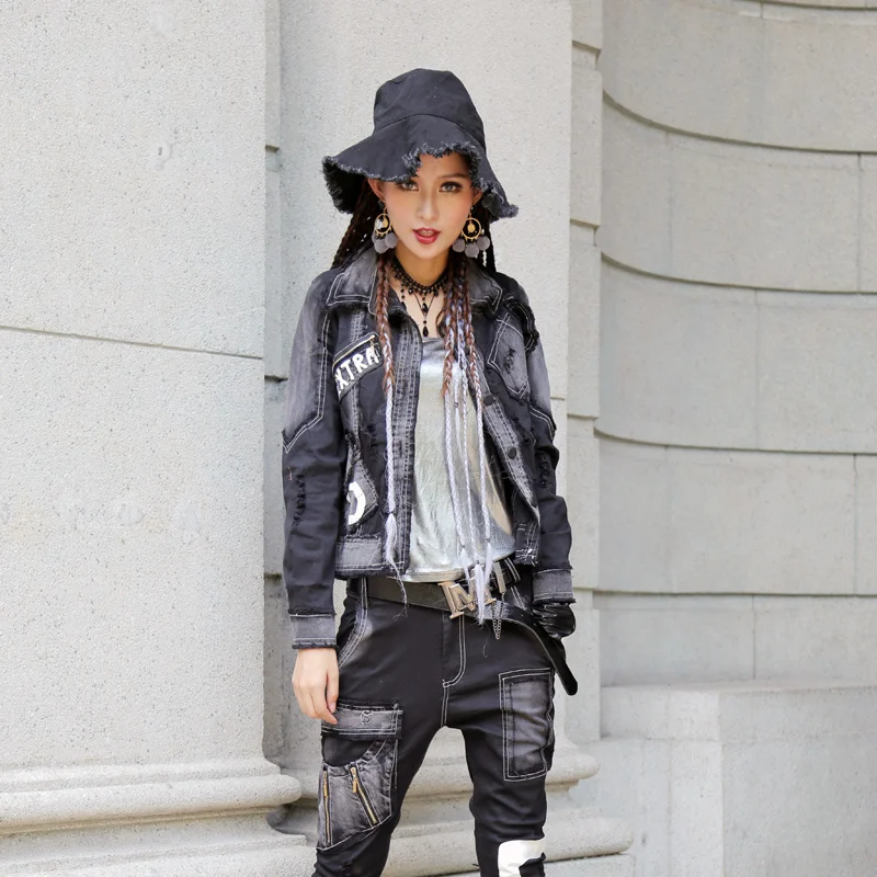 

Spring New Womens Denim Jacket Fashion Single Breasted Hole Ripped Outerwear Streetwear Slim Fit Short Jean Jacket S-XL