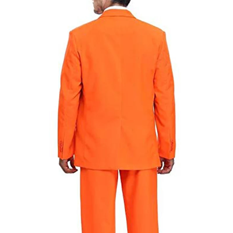 Orange Two Buttons Mens Party Suit Solid Color Leisure Suit for Holiday Party Two Pieces Suit Jacket with Tie & Pants