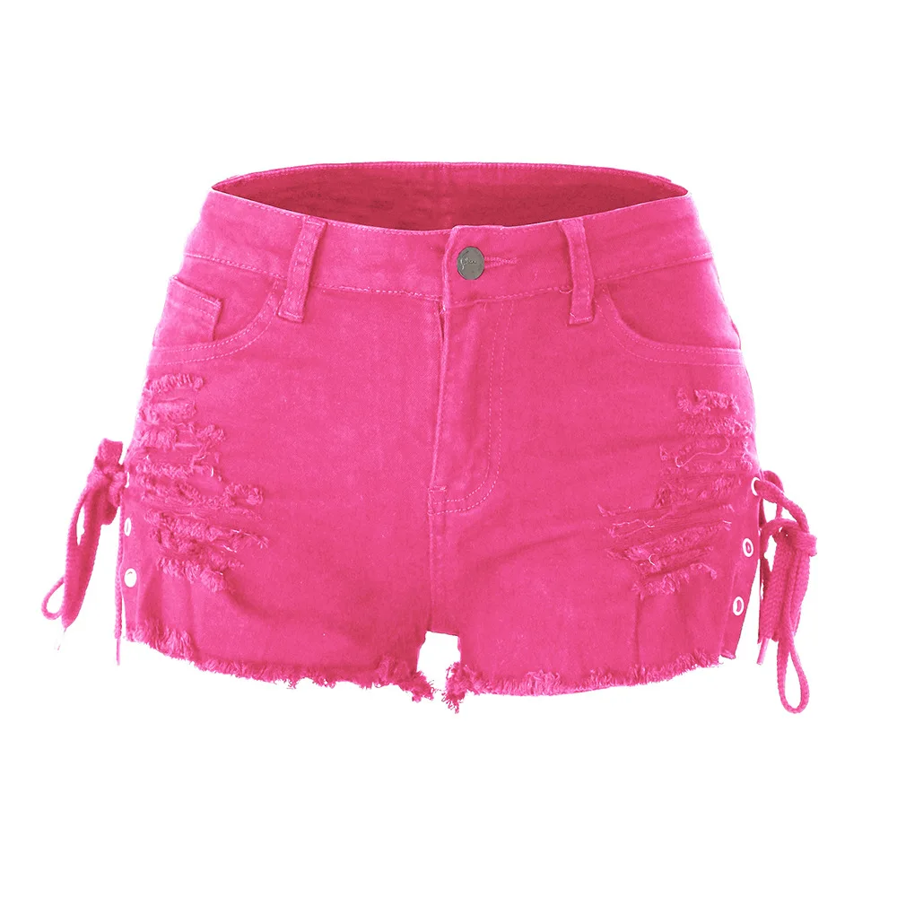 2020 summer new woman Ripped fringed denim shorts fashion sexy low waist split bandage jeans shorts 6 colors S-2XL
