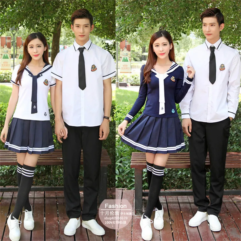 Boy and girl XS-5XL School Uniforms Sailor Uniforms T-shirt +Skirt Piece Fitted Sexy Girls Plus Size Japanese Cosplay Anime Wear