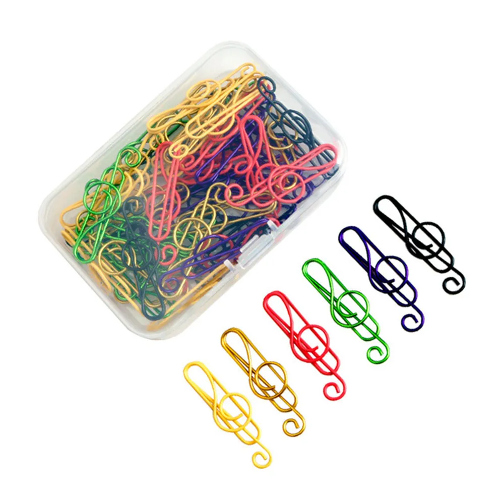 50 Stks/doos Kleurrijke Muziek Shaped Paperclips Decoratieve Kleurrijke Decor Voor Kantoorbenodigdheden Paperclip