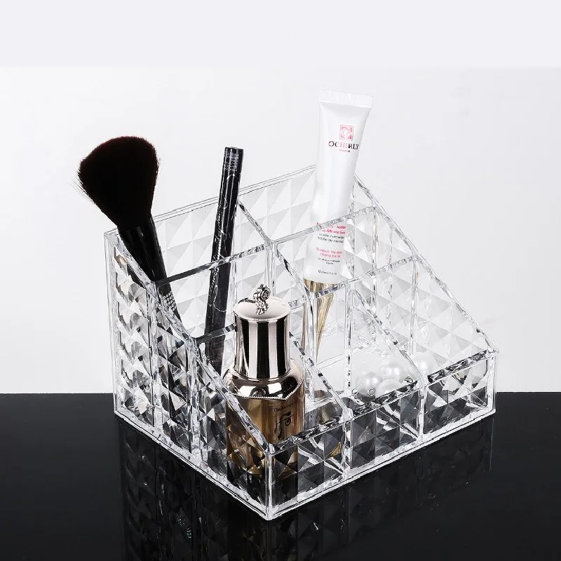 

Acrylic Transparent Diamond Pattern Skin Care Products Storage Box,Eyebrow Pencil Shelf, Dressing Table Desktop Finishing Box