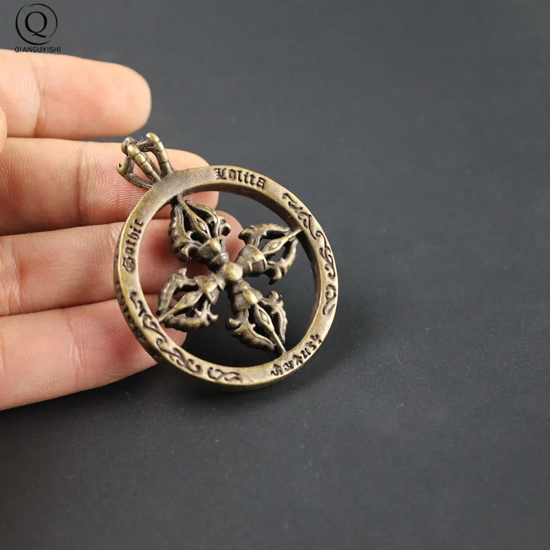 Ancient Tibetan Cross Vajra Pestle Pendant Necklaces For Women And Men Retro Color Copper Round Jewelry Car Keychains New Gift