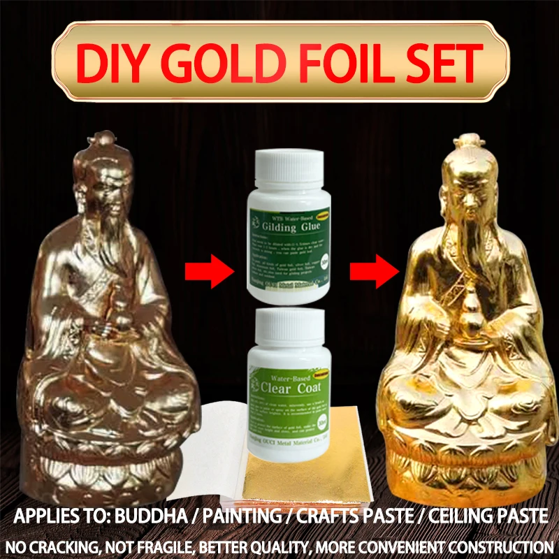 Gilding Glue Gold Foil Sheets For Arts Craft Paper Powder Gold Leaf Water-based Concentrated Glue & Varnish & Gold Foil Toolkit