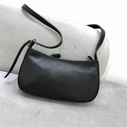 Retro Black Women Shoulder Bag Natural Cowhide Leather Handbags Subaxillary Messenger Bag Female Crossbody Bags Bolsa Feminina