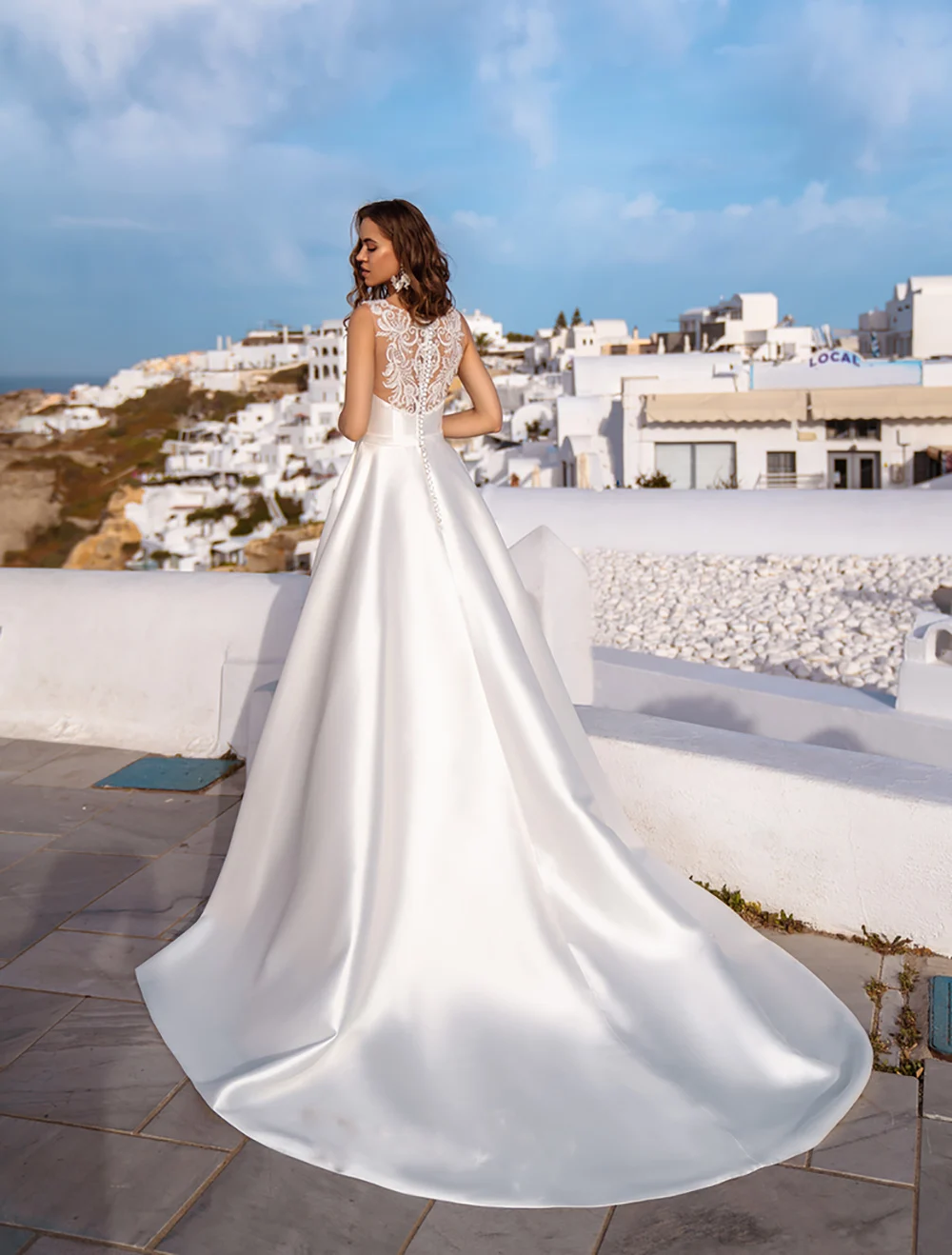 Robe de mariée trapèze blanche en Satin doux, tenue de plage, style Boho, col rond, dentelle, sans manches, 2021