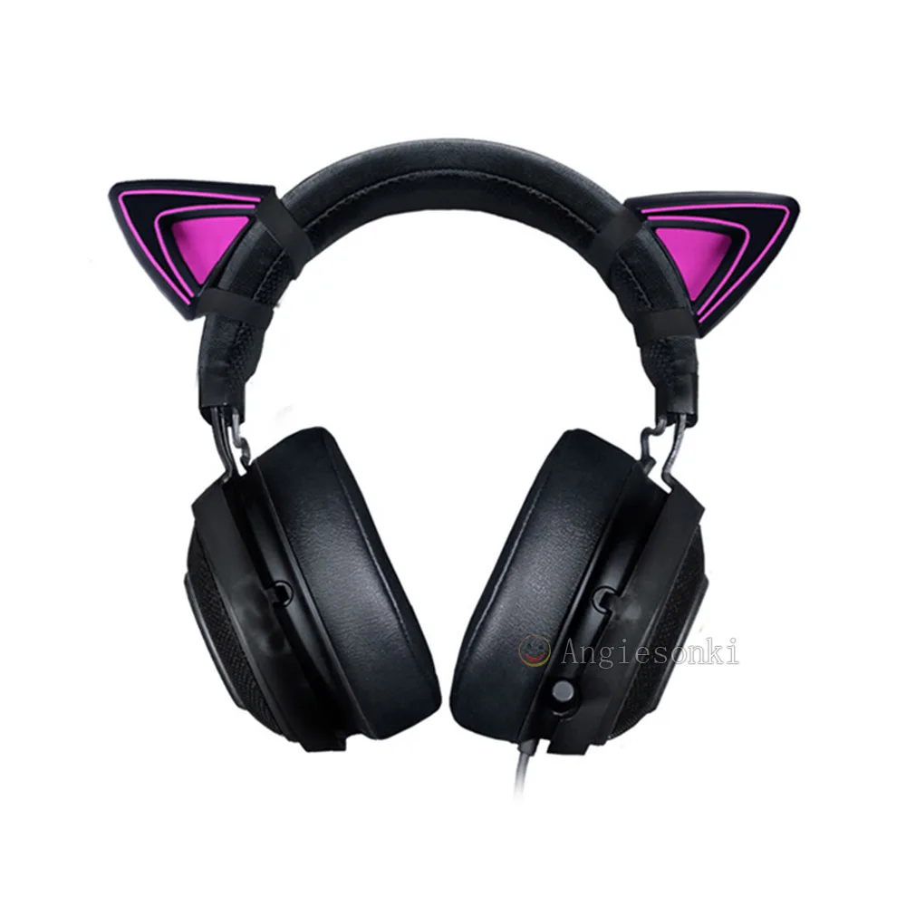 1 pair Kitty cat ears Pink Purple Green for RAZER Kraken V2 special/Kraken 2019/ Kraken TE /7.1 V2 headphones Headsets