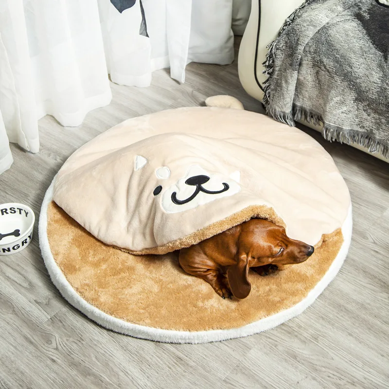 Dog Bed Mat Winter Warm Blanket Cat Bed Pet Round Cushion Kennel Soft Cosy Dogs Basket Indoor Durable Semi-Enclosed Sleeping Bag