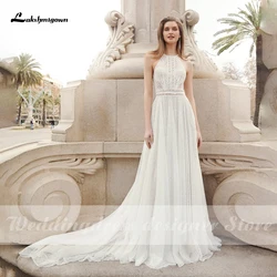 Lakshmigown Bohemian Wedding Kleid Sommer Strand Braut Kleid A-Line Vintage Spitze Brautkleid Halfter vestido de novia 2021