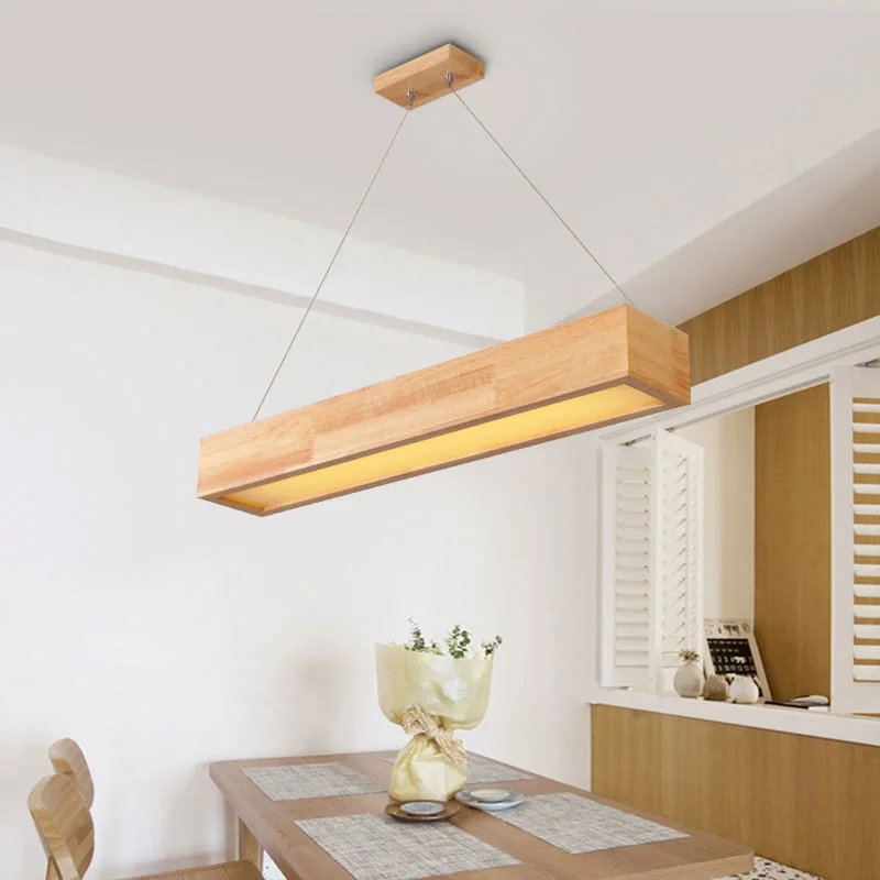 

European style modern personality solid wood Japanese style bar LED restaurant office wood rectangular Pendant Lights LX102711