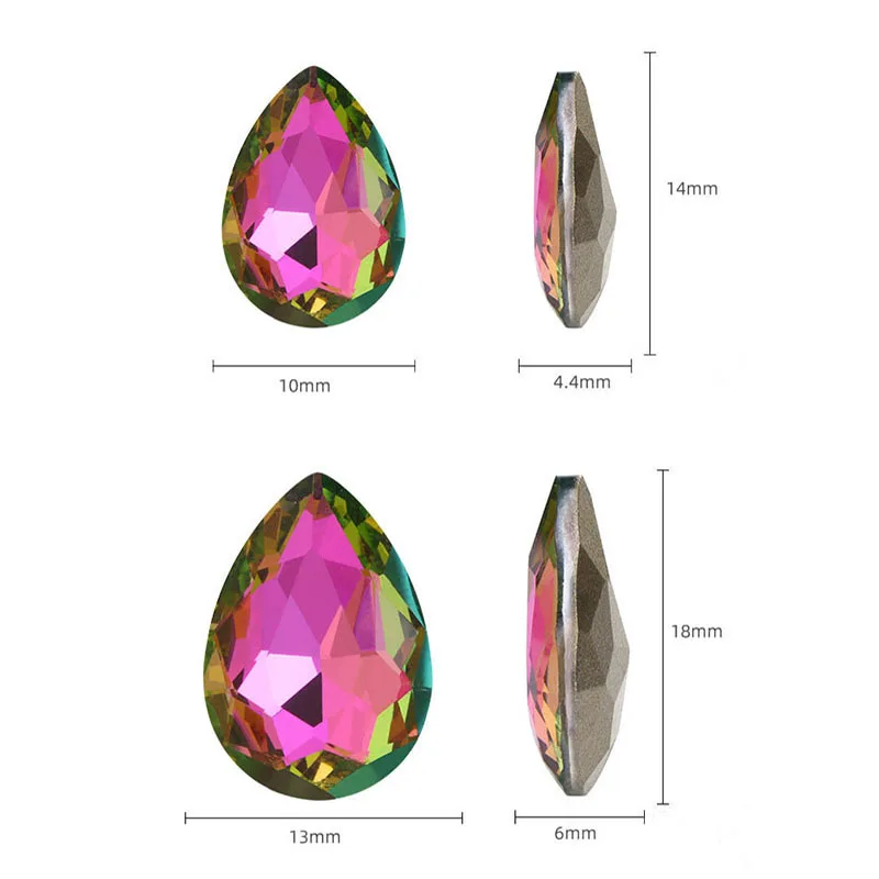 HFOUR 10x14mm/13x18mm Teardrop Shape Glass Crystal Sliver Claw Setting Ab Rhinestones Sew On Garment/Bags/Shoes