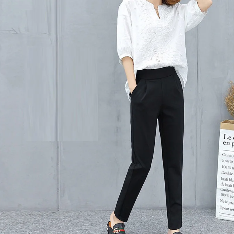 Autumn Winter Work Pants Women Office Casual Trousers Female Black Elastic Waist Lady Career Korean Harem Pants Mujer Pantalon