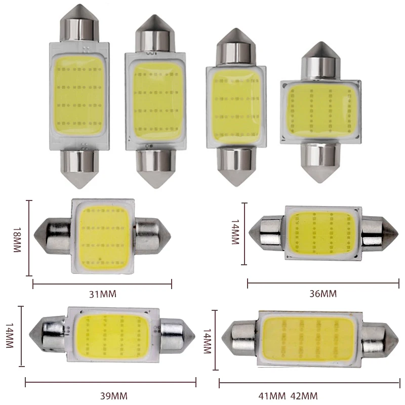 1pcs C10W C5W LED COB Festoon 31mm 36mm 39mm 41/42mm 12V White Bulbs for Cars License Plate Interior Reading Dome Light 6500K