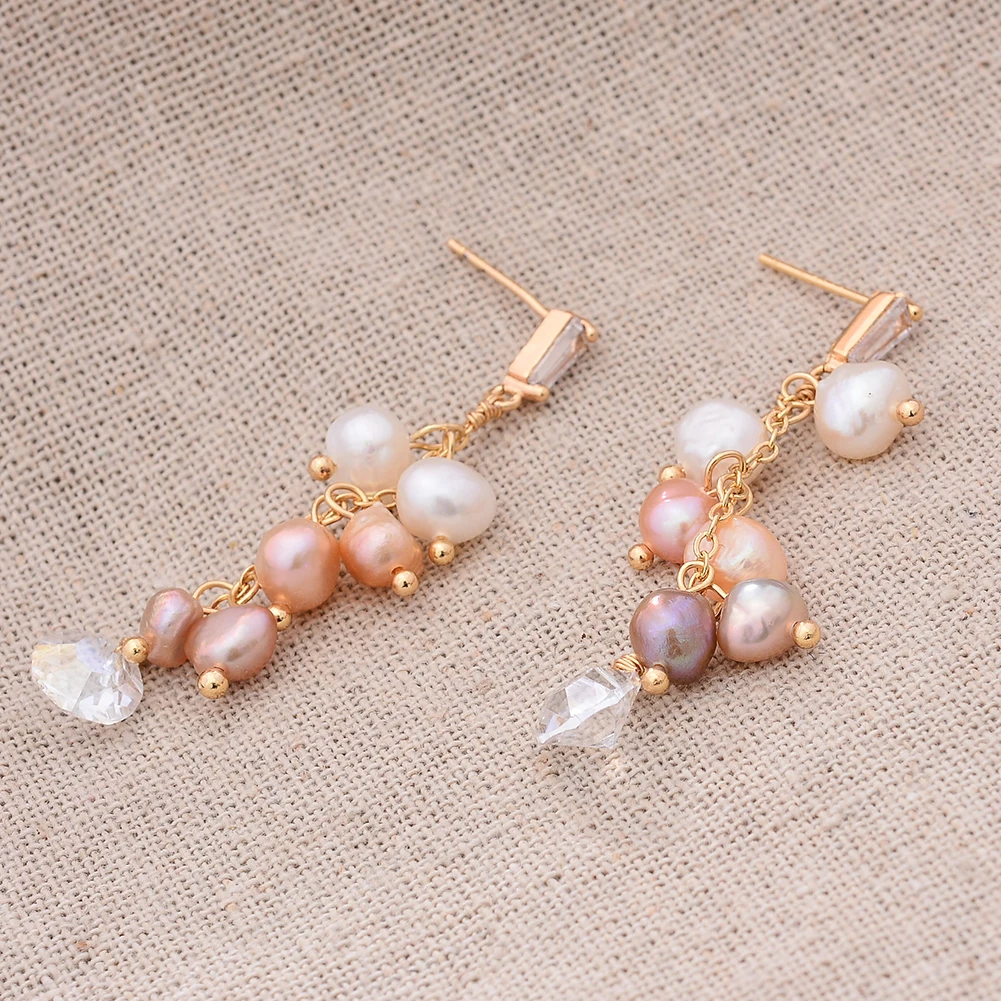 Original handgemachte 14K Gold gefüllt natürliche Süßwasserperle Glanz Kristall Traube Damen Quaste Ohrstecker heißer Verkauf Schmuck – Detail 4