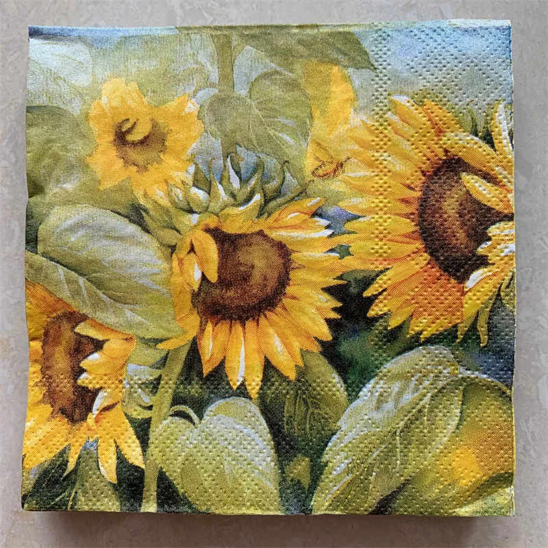 25cm 20 small paper napkin tissue cute golden sunflower handkerchief oil craft decoupage girl boy kid birthday party serviettes