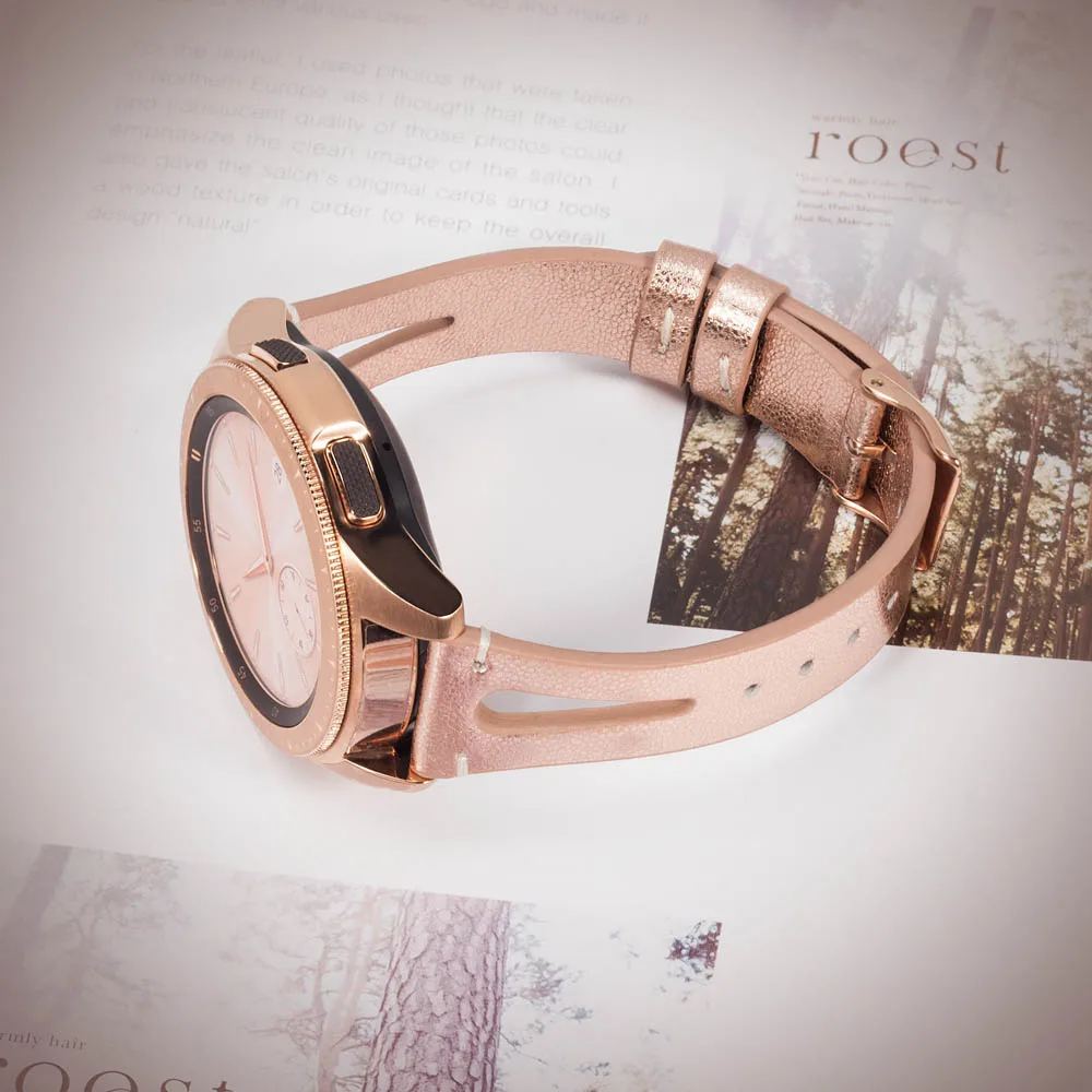 Wearlizer Genuine Leather Watch Band for Samsung Galaxy Watch 42mm/46mm Women Fashion Stylish Pink Strap for Active 2 40mm 44mm