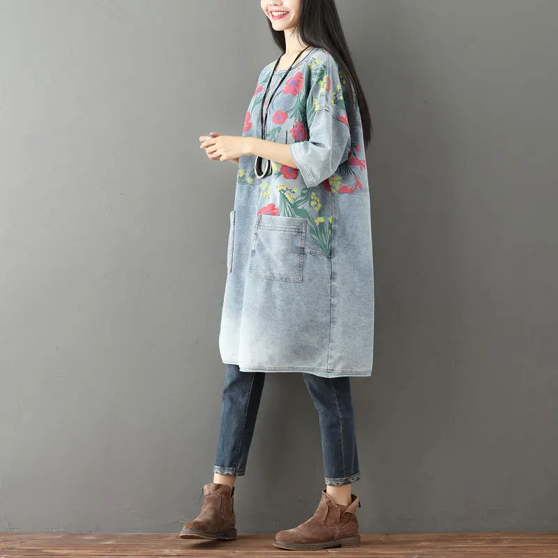 Max LuLu European Style Dresses Spring Ladies Floral Denim Dress Womens Embroidery Loose Vestidos Female Vintage Printed Clothes