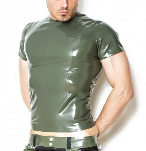 

Latex T-shirt Rubber Tops No Zipper Short Sleeves Fitting Sexy Cool XS-XXXL .4mm