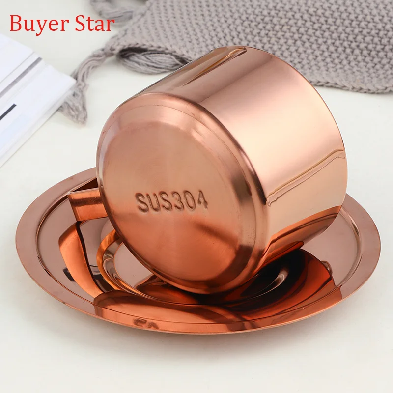 200ml Gold Coffee Cup Saucers Set stainless steel Mug Tea Cup with tray Metal water Milk cups Cafe Party Drinkware Kitchen tools