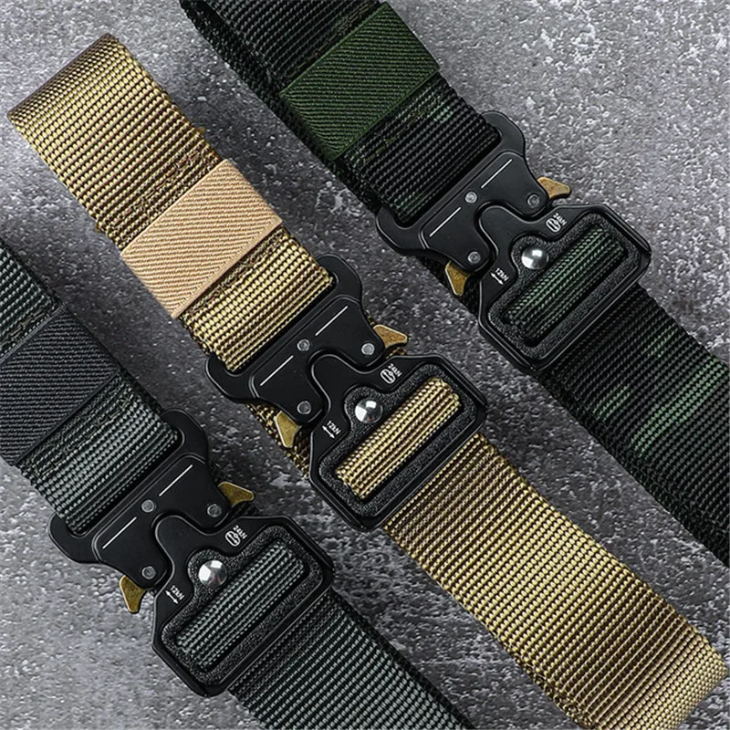 Plus Size 150 170cm Men's Belt Army Outdoor Hunting Tactical Multi Function Combat Survival Marine Corps Canvas Nylon Belts 2024