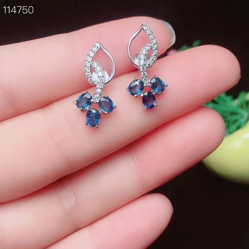 New Coming Sapphire earring 100% Natural real sapphire 925 sterling silver Fine jewelry Wedding Earring