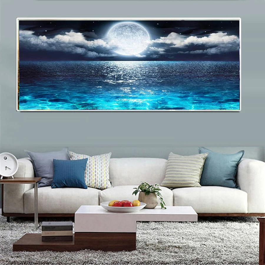 New style hot diamond embroidered under the moonlight lake 5d DIY diamond painting lake night view mosaic hotel home decoration