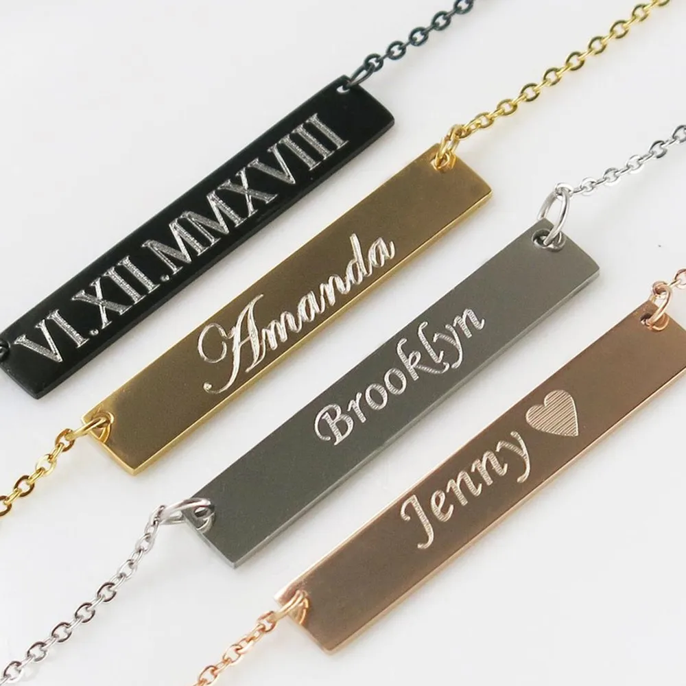 Gold Bar Necklace Personalized  Bar Necklace Customized Name Necklace Mom Gift Coordinates Name plate Necklace Wedding Gift