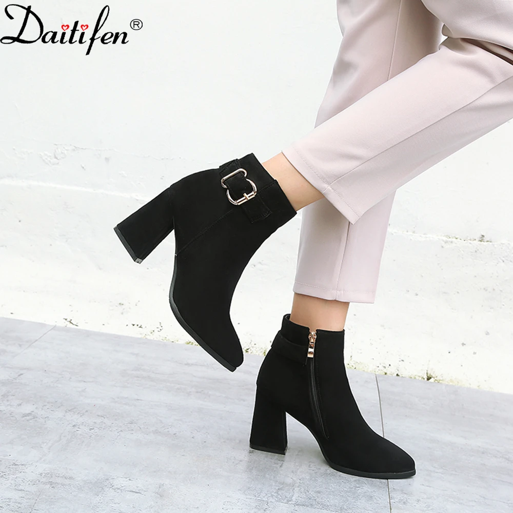 

Daitife New Fashion Thick High-Heeled Simple And Versatile Temperament Short Boots Short-Tube Comfortable Female Ankle Boots