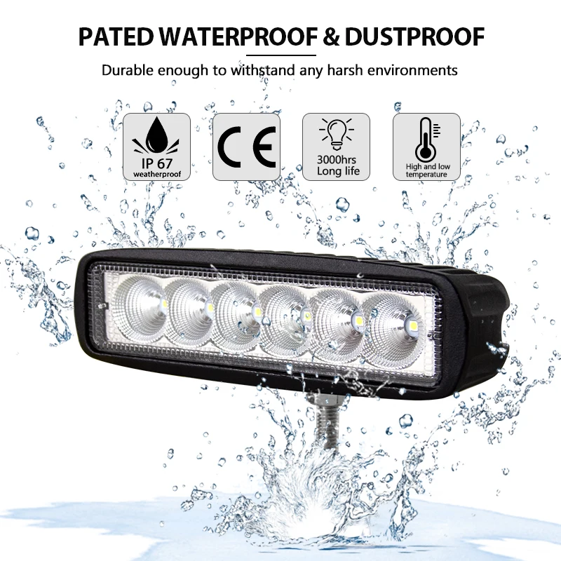 Auxting 6in 18W LED 작업 표시 줄 스포트 라이트 투광 램프 운전 안개 오프로드 LED 작업 자동차 라이트 SUV 4WD led 빔 12V 24V