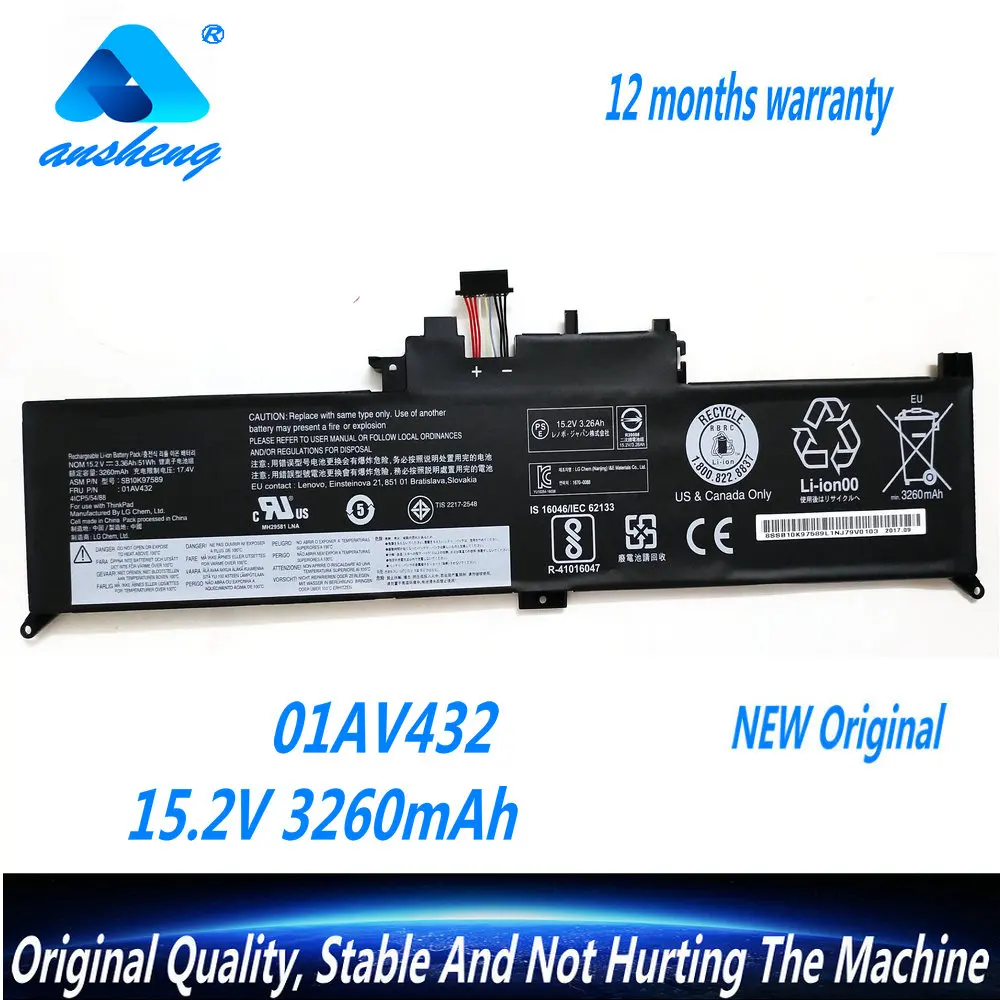 

NEW 01AV434 Laptop Battery For Lenovo ThinkPad Yoga 260 370 X260 X380 SB10K97591 01AV432 01AV433 00HW026 00HW027 15.2V 51WH