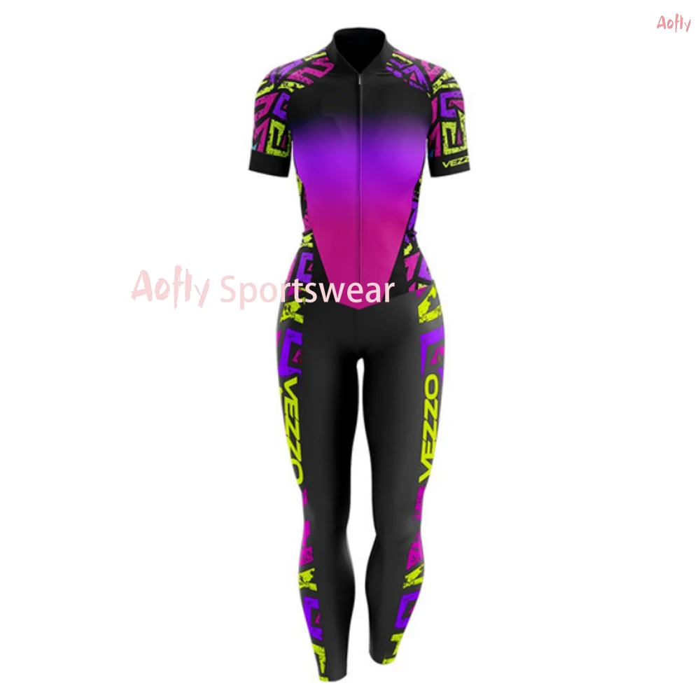 2021 VEZZO Women's Short Sleeved Skinsuit Sets Professional Conjunto Feminino Ciclismo Cycling Jersey Triathlon  Jumpsuit Kits