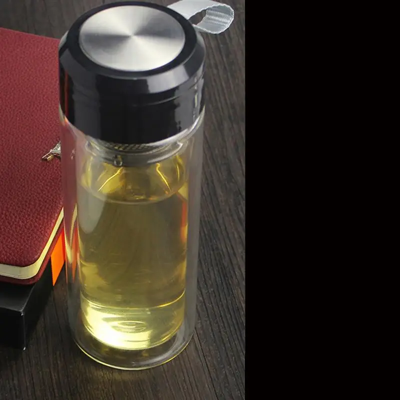 320ml Fruit Lemon Juice Drinking Bottle Infuser Clear Portable 2-Layer Glass Water Bottle Tea Tumbler With Infuser