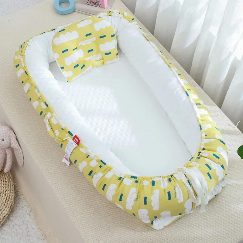 90x50cm Baby Nest Bed with Pillow Cushion Portable Crib Bed for Boy Girl Infant Cradle Newborn Lounger Baby Bassinet Bumper Bed