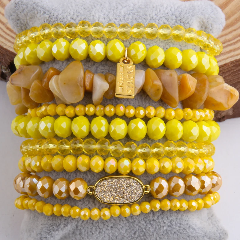 RH Fashion Designer Beaded Bracelet Set Glass Crystal 9pc Bracelets & Bangles Set For Fashion Jewelry